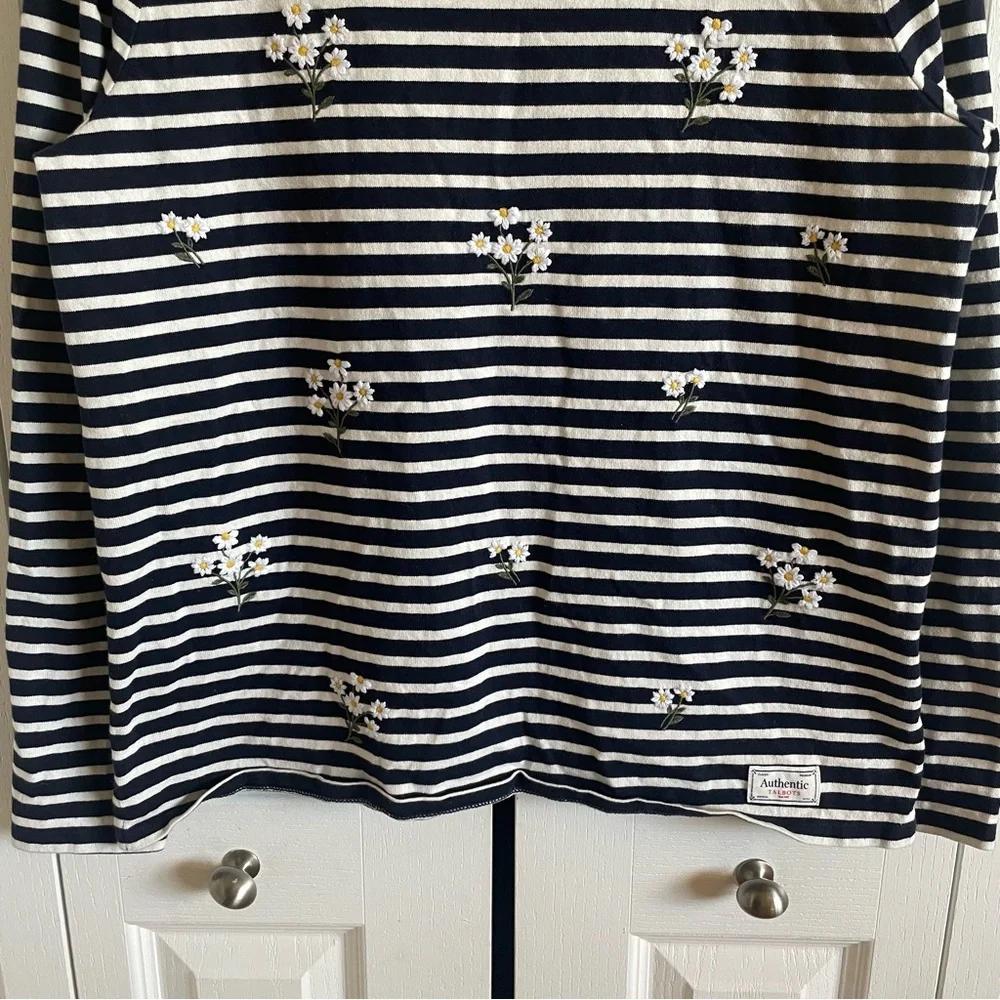 Talbots Striped Long Sleeve Top Womens L Floral Embroidered Basic Classic Preppy - Picture 5 of 15